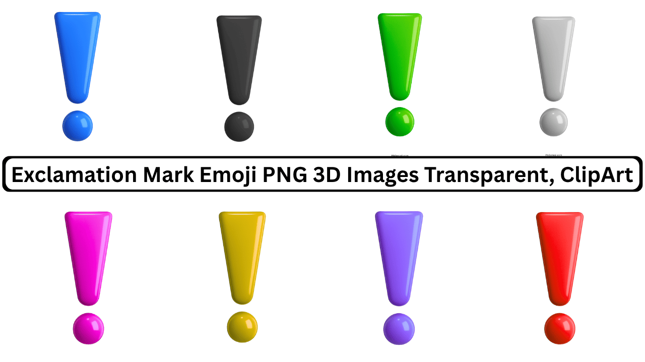 Colorful 3D exclamation mark emoji icons set for digital alerts, emphasis, and clipart use.