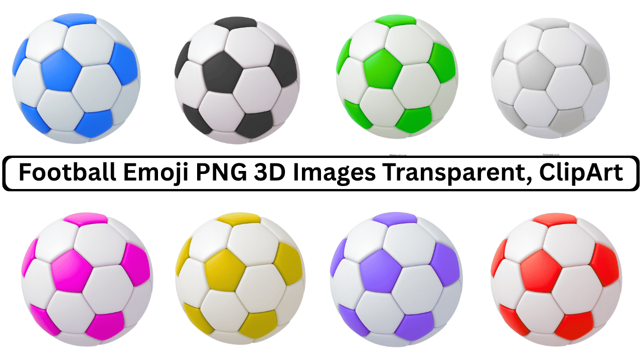 Set of colorful 3D football emoji PNGs with transparent background for digital use