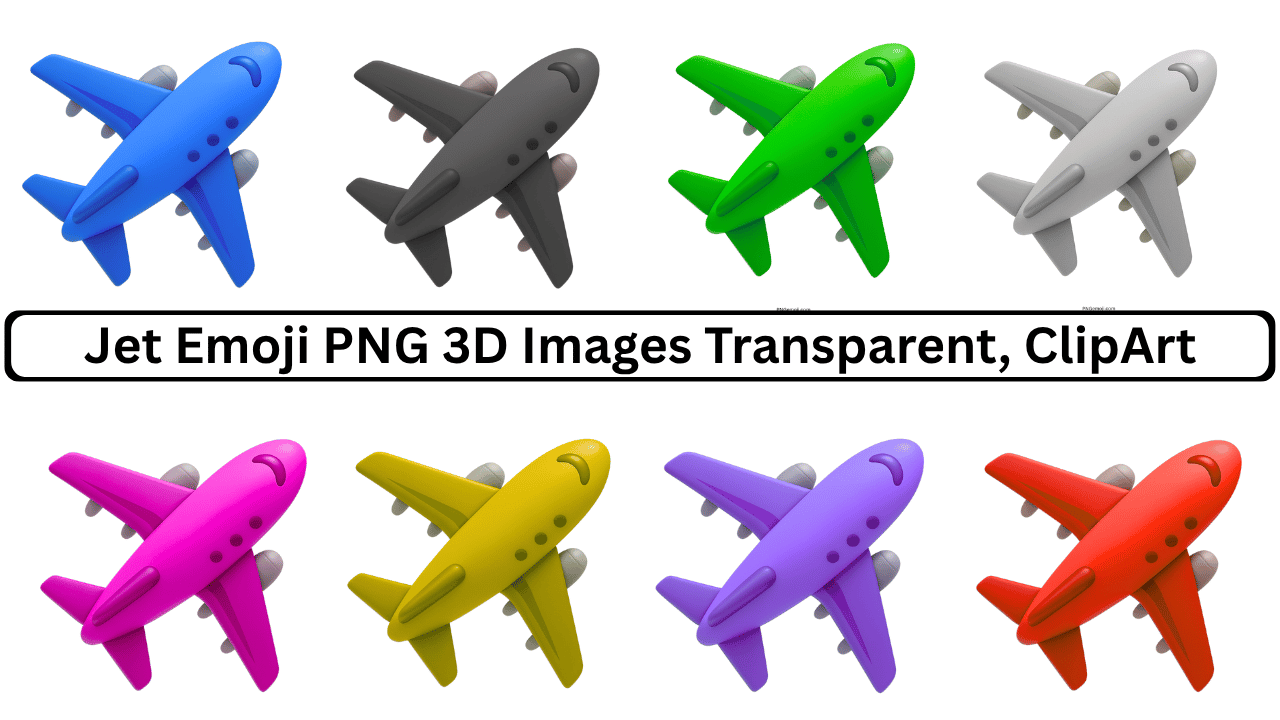 Colorful 3D jet airplane emojis in various shades, PNG clipart top view
