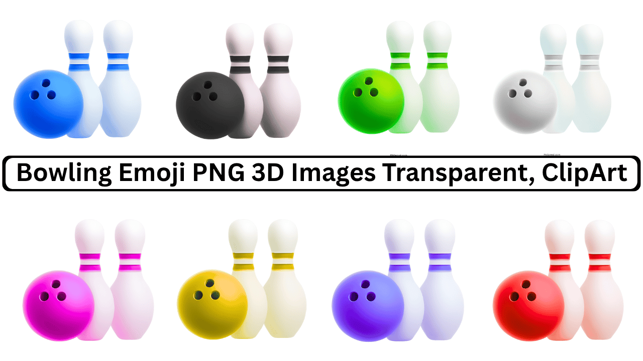 Collection of 3D colorful bowling ball and pins PNG images on transparent background