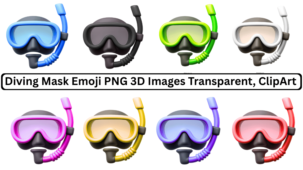 Colorful 3D diving mask emoji set with snorkels, transparent background, ideal for underwater clipart designs