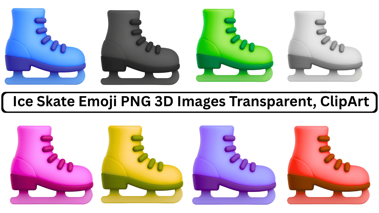Set of colorful 3D ice skate emoji PNGs with transparent background
