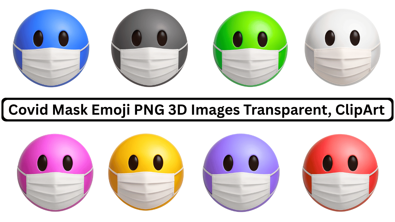 Colorful 3D emoji faces wearing white masks PNG clipart for COVID health awareness