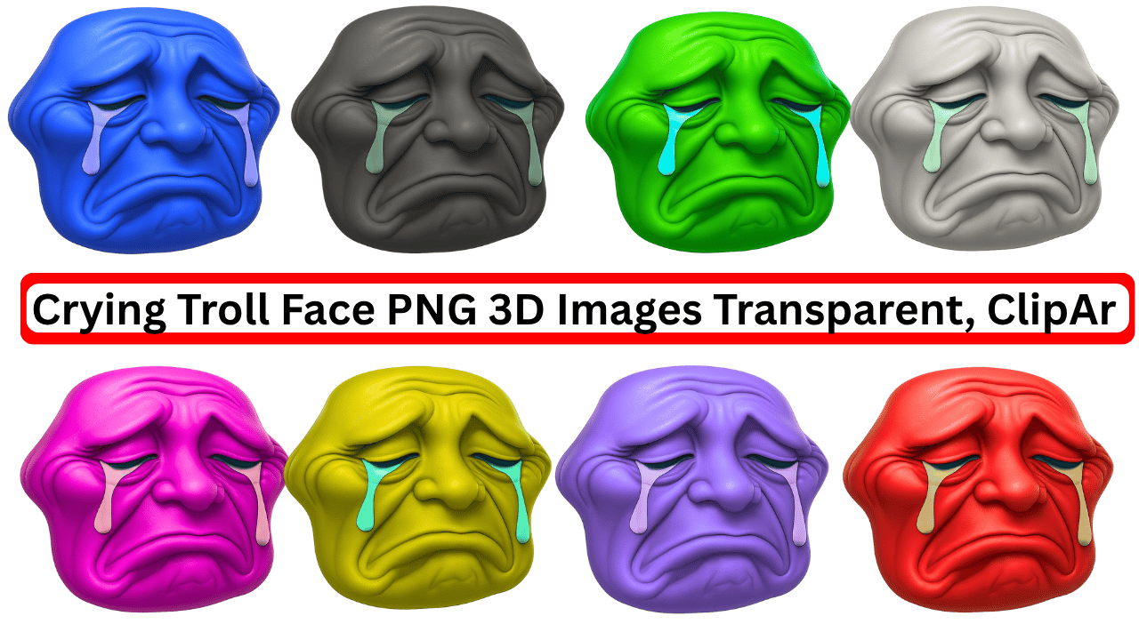Crying troll face PNG 3D images with transparent background