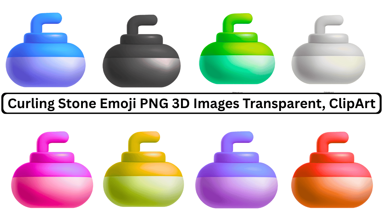 Collection of 3D curling stone emojis in various colors, transparent background.
