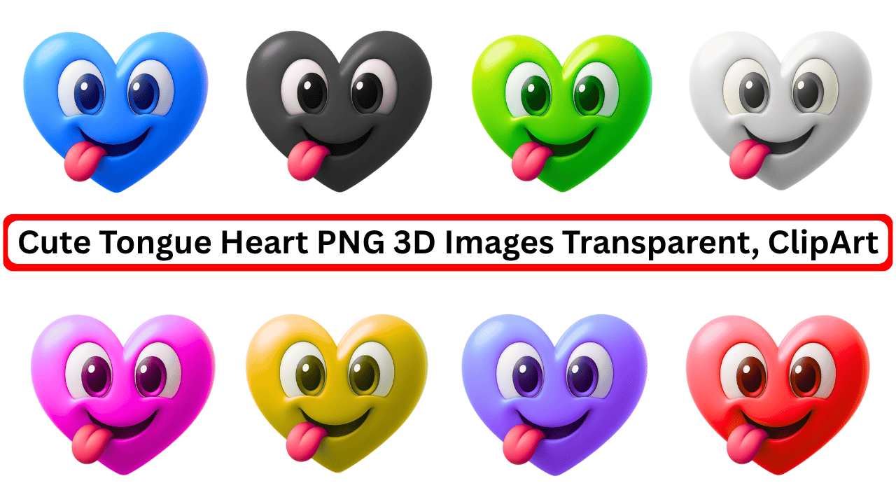 3D colorful heart emojis with tongue out in fun, playful expression PNG clipart