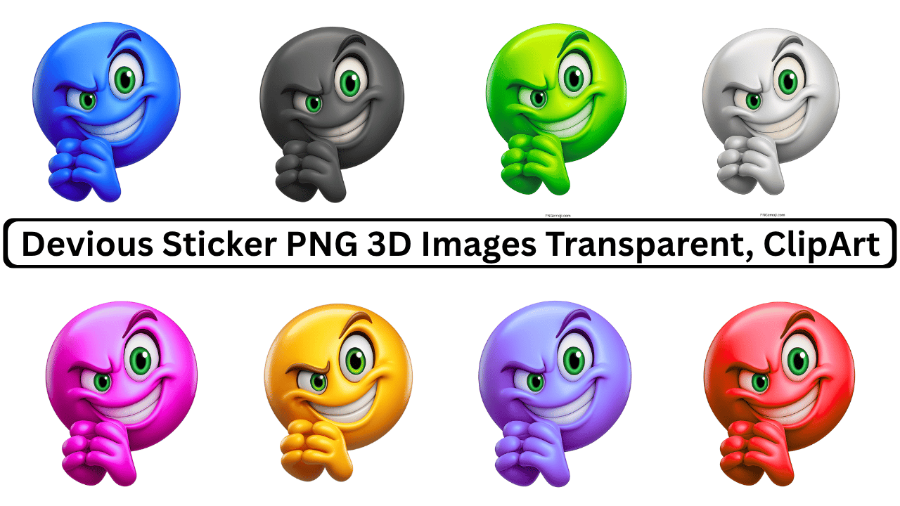 Collection of 3D devious stickers in different colors, including blue, green, pink, purple, yellow, and red.