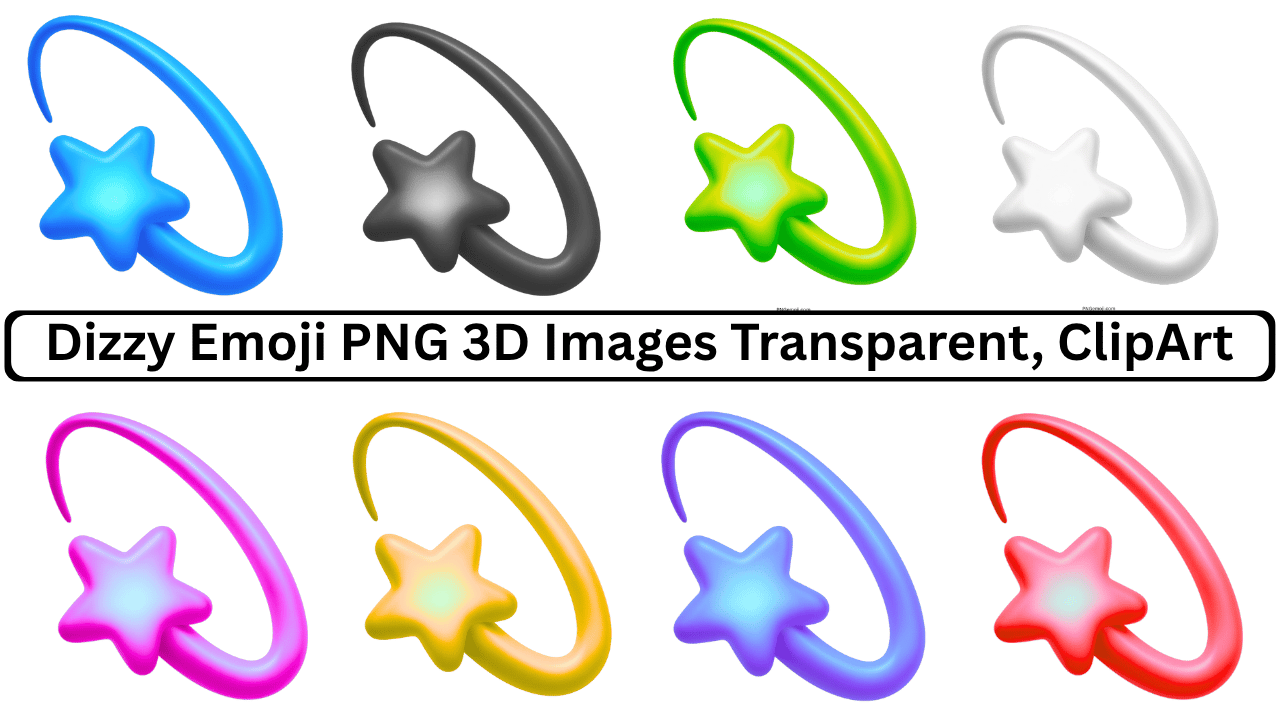 Colorful dizzy star emoji PNG collection, 3D images with transparent background