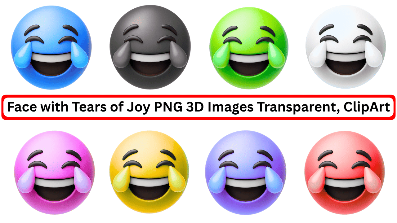 3D emoji set with tears of joy in multiple colors and transparent background