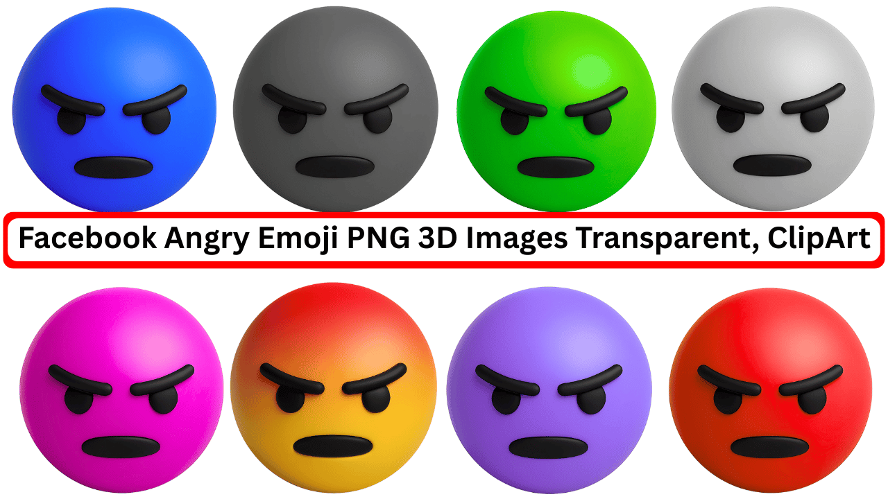 3D colorful Facebook angry emoji expressions PNG transparent background for digital and clipart use