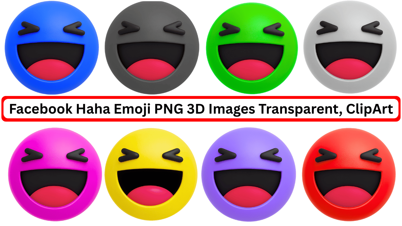 Multicolor 3D Facebook haha emojis with different face colors in PNG clipart format