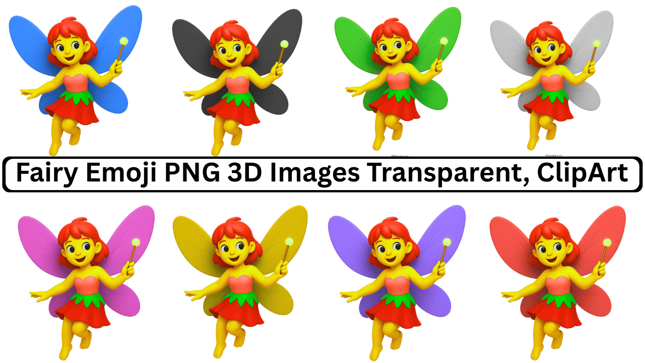 Colorful 3D fairy emoji PNG collection with transparent background and magical clipart design