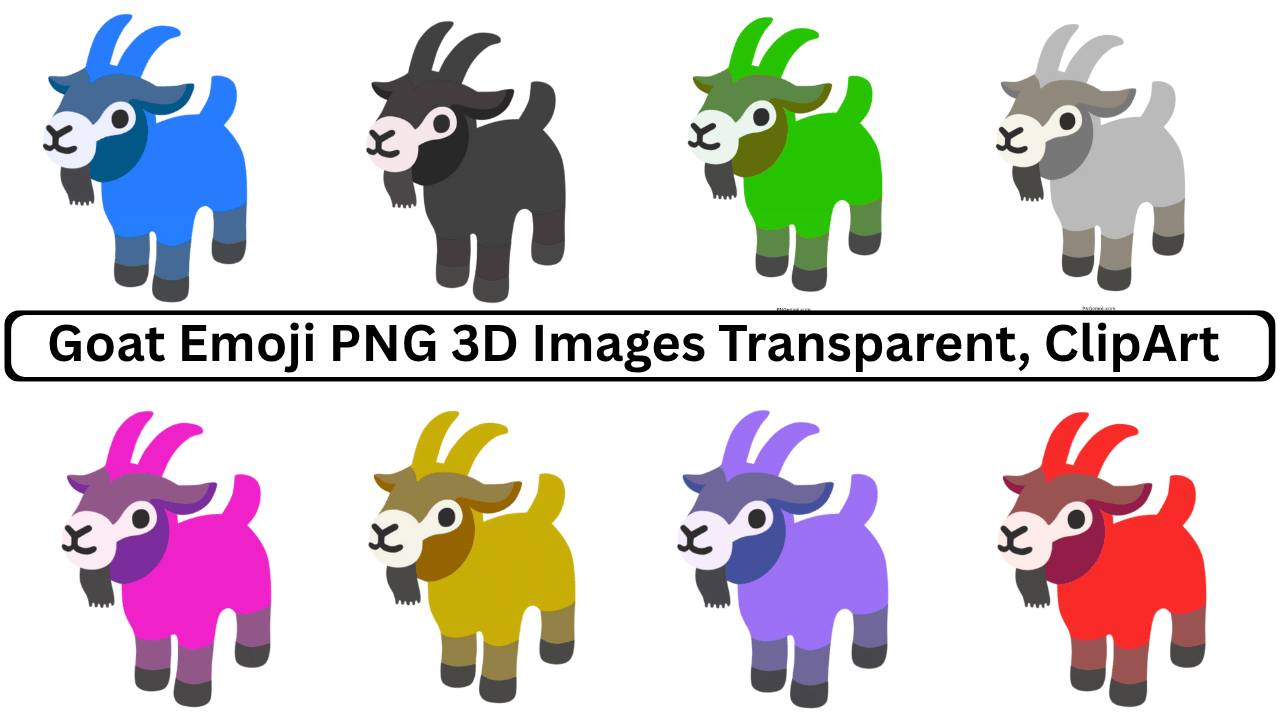 Collection of colorful 3D goat emoji PNG images with transparent background, perfect for digital and graphic use.