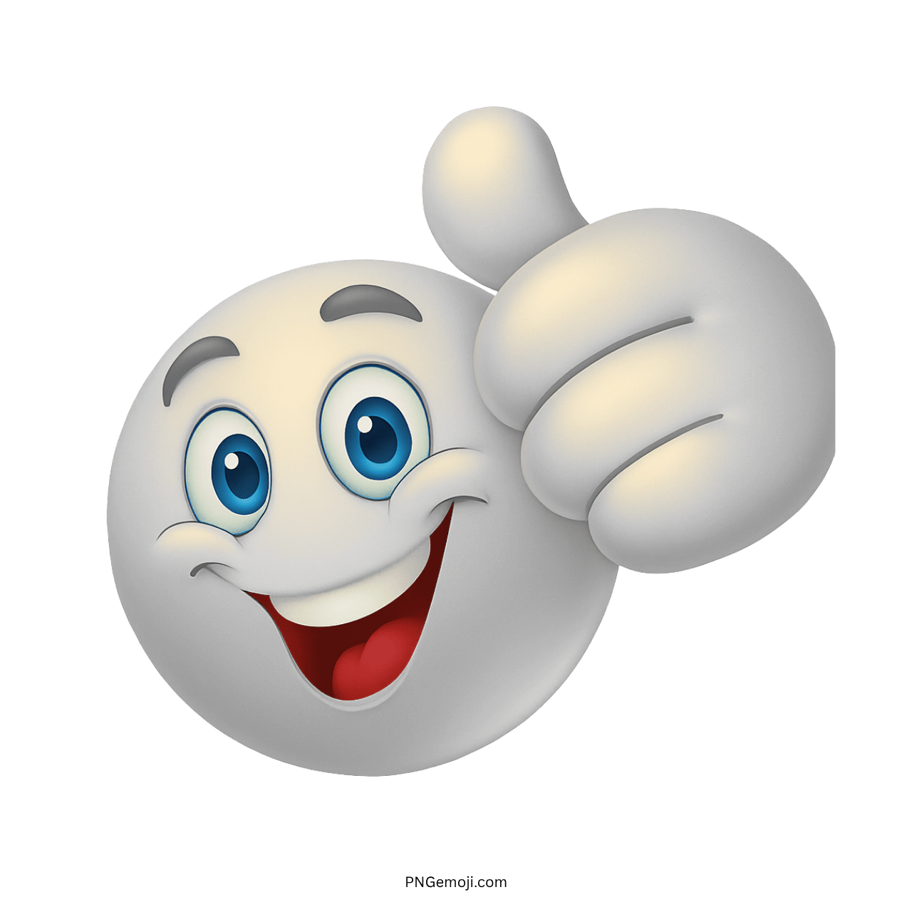 Smiling goofy emoji with thumbs up on a green background.