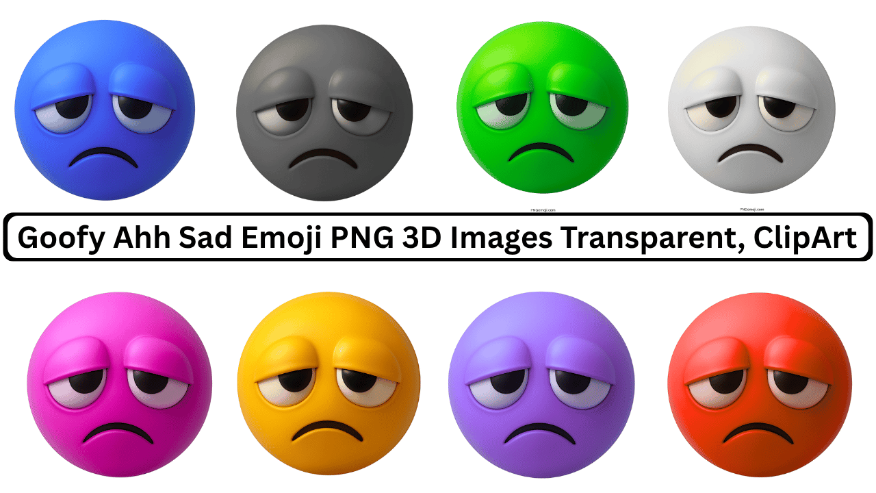 Goofy Ahh Sad Emoji 3D PNG in Various Colors with Transparent Background