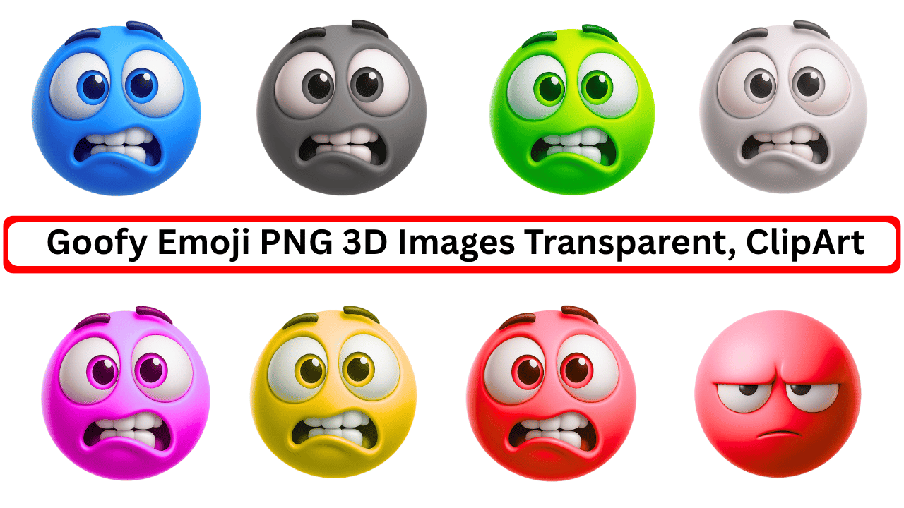 Goofy emoji PNG 3D transparent clipart with colorful scared funny expressions