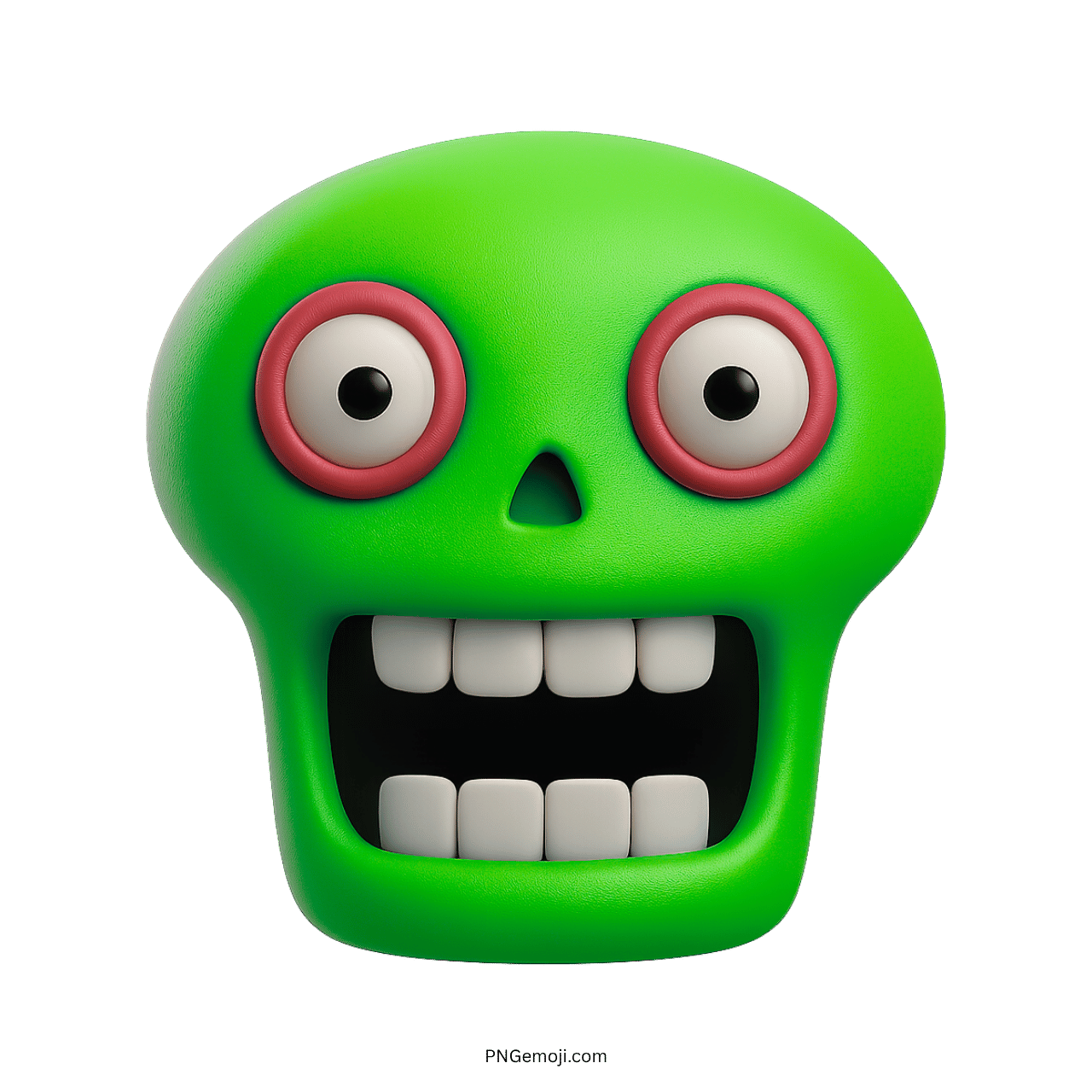 Goofy green skull emoji with wide eyes and a large smile.