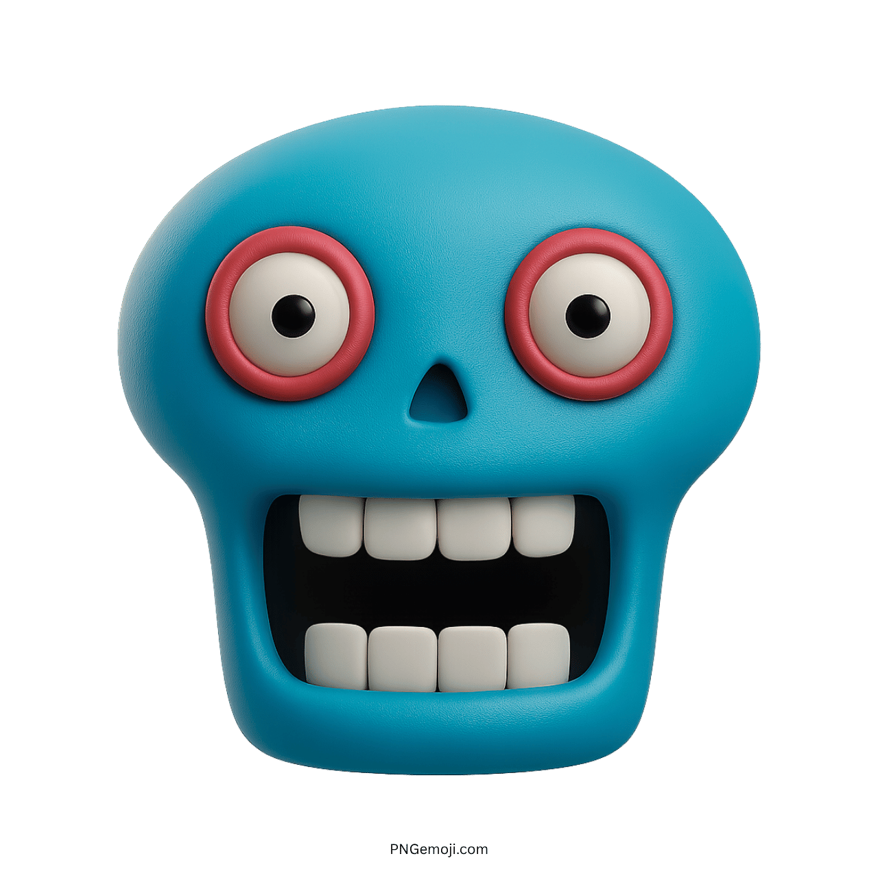  Goofy light blue skull emoji with exaggerated eyes and wide grin.
