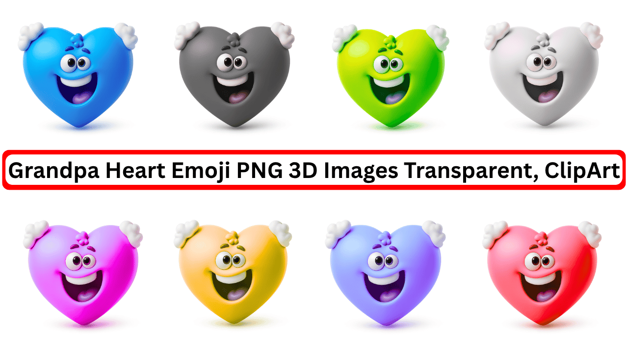 Grandpa heart emoji PNG collection with different colors, 3D design, and transparent background