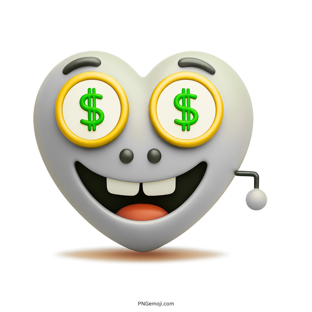 Gray heart emoji with dollar eyes and a funny rich smile
