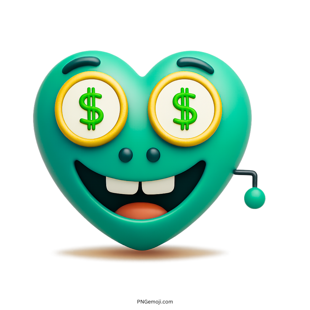 Green heart emoji with dollar sign eyes and happy money face expression