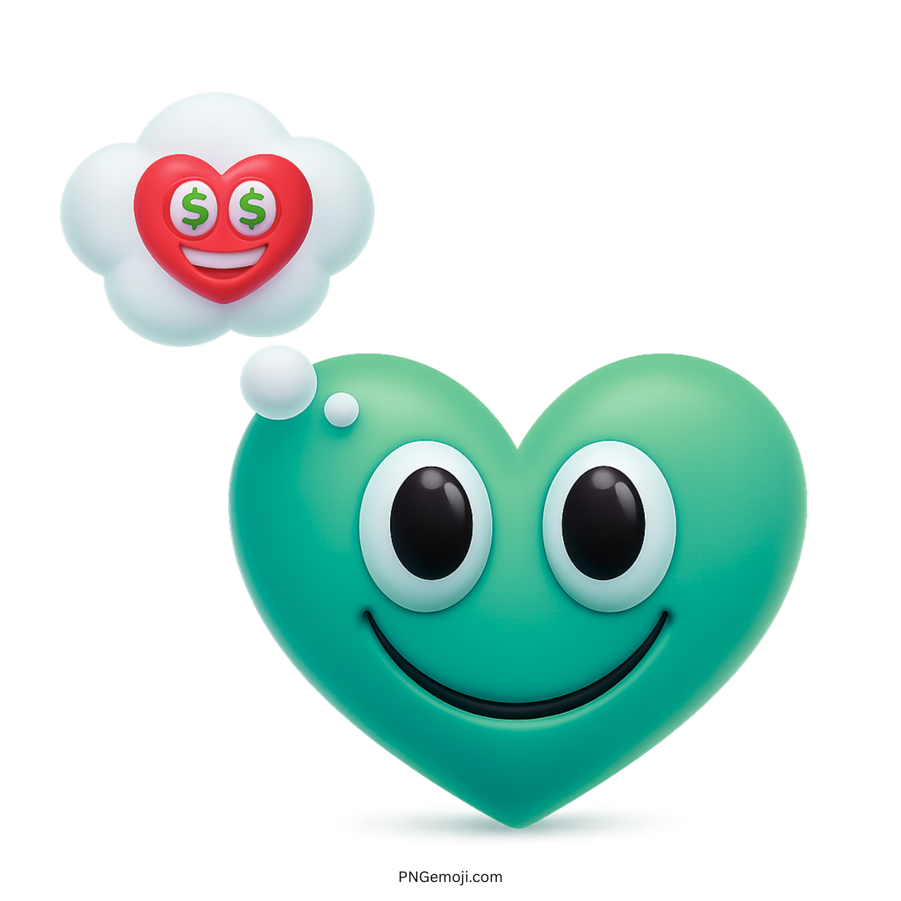 Green heart emoji smiling and dreaming of money love emoji