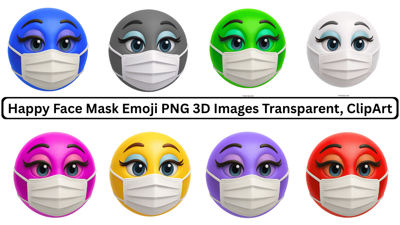 3D colorful happy face mask emojis in different colors with medical face masks
