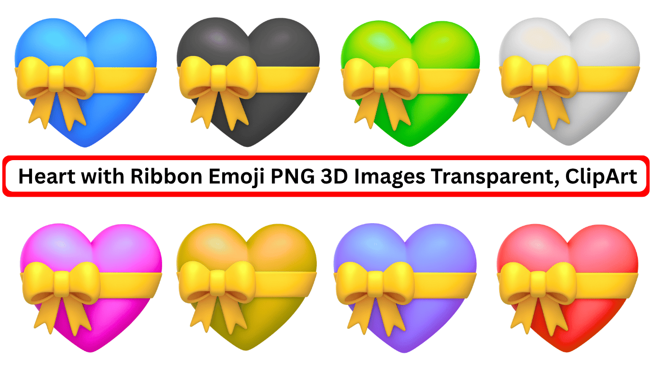 Colorful heart with ribbon emojis PNG 3D clipart transparent pack