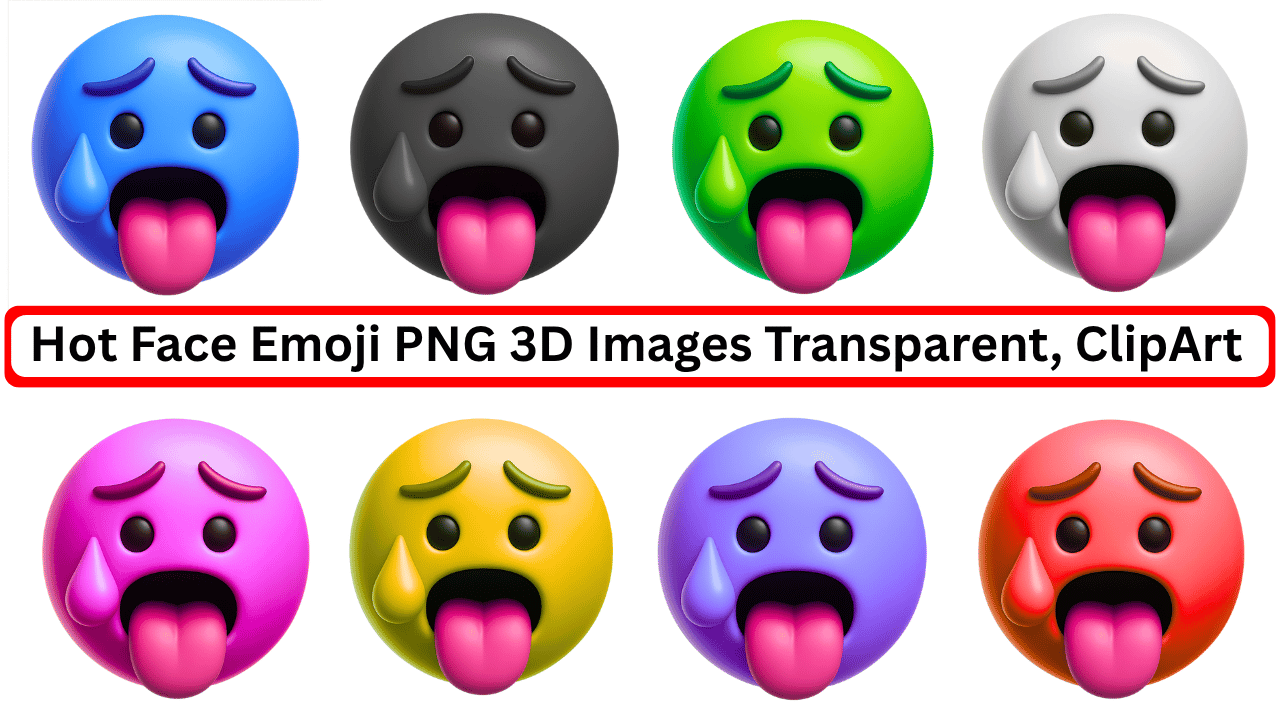 Set of colorful 3D hot face emojis with sweat and tongue out expressions