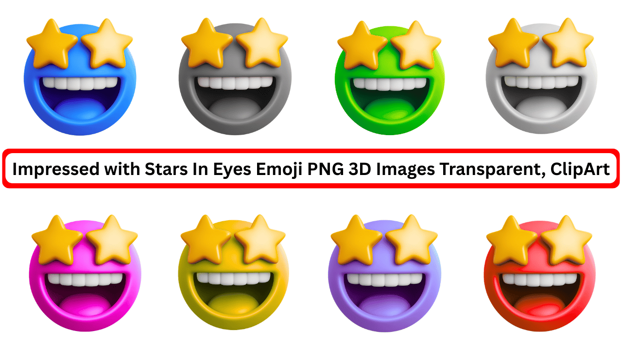 Colorful 3D emoji set with star eyes and open smiling expressions in multiple colors