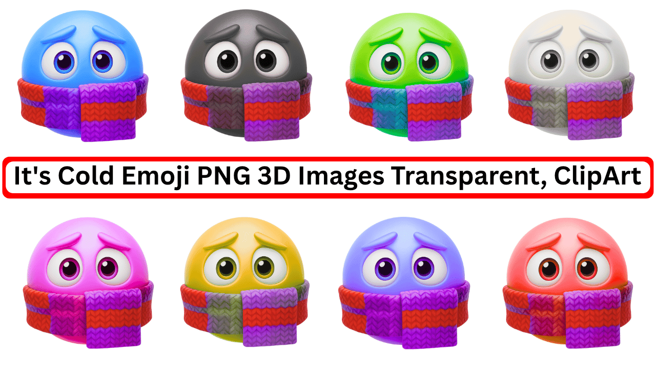 3D cold emoji collection in multiple colors with scarves, transparent PNG clipart for design use
