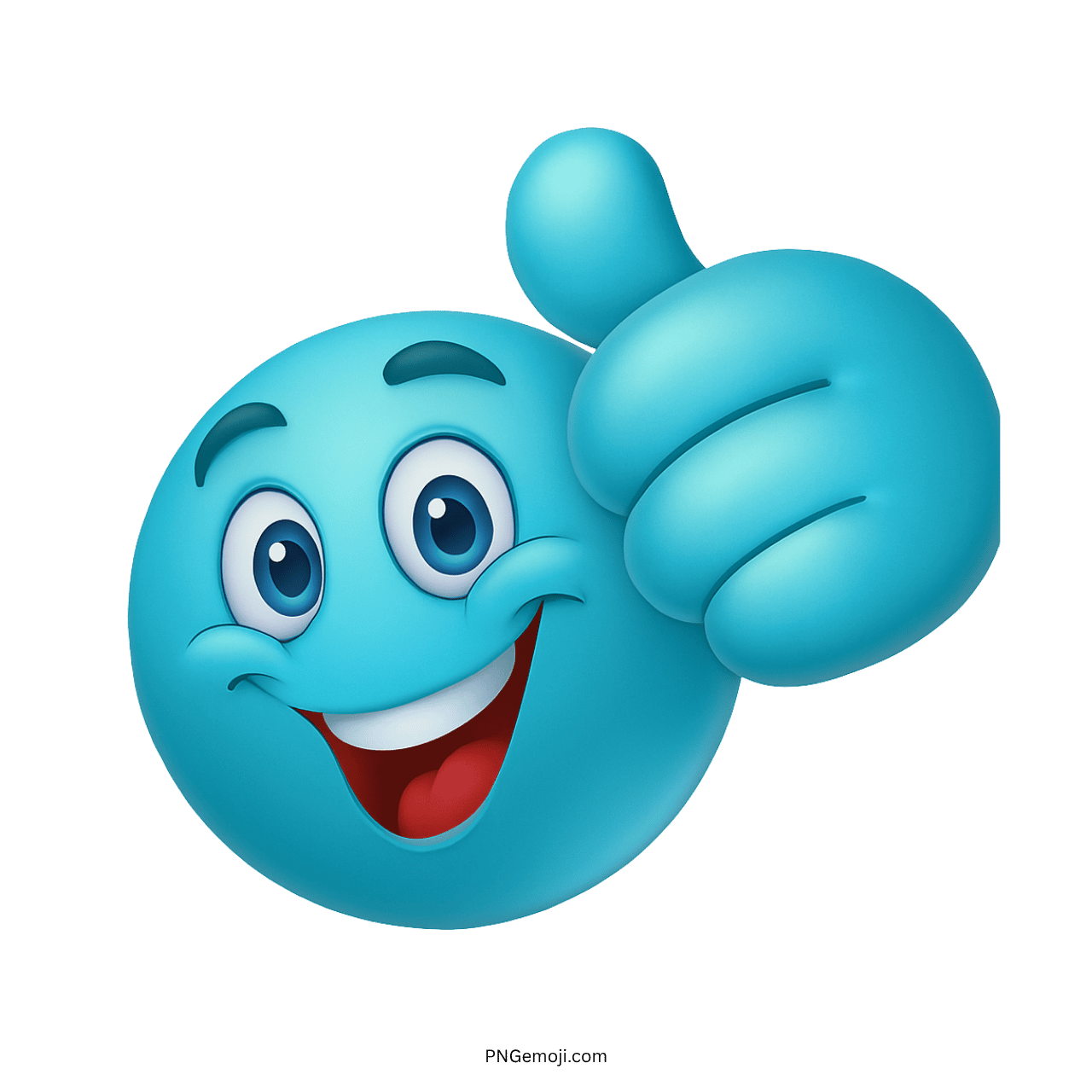  Light blue emoji with thumbs-up gesture and a big smile.