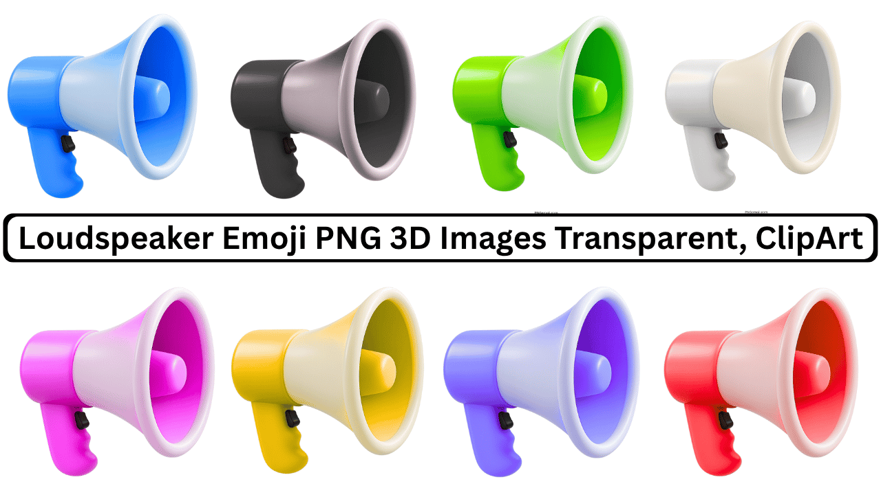Colorful loudspeaker emoji PNGs in 3D style for alerts, announcements, and clipart use