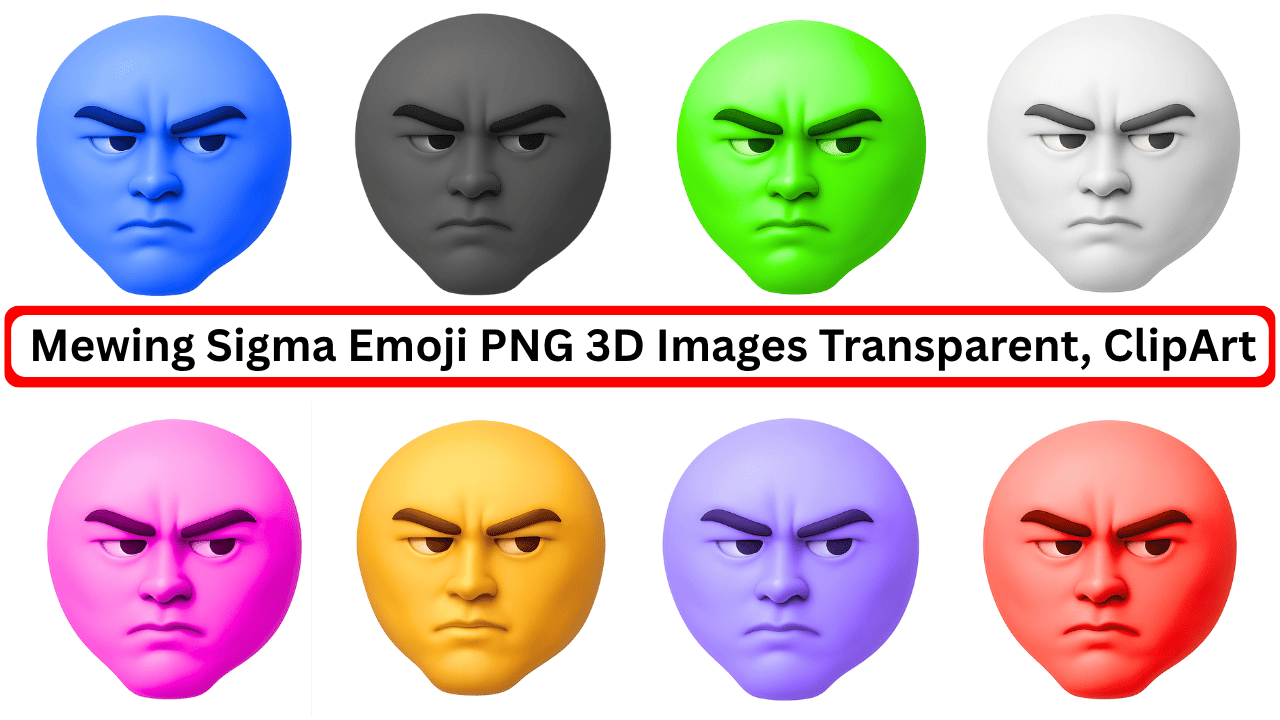 mewing sigma emoji 3d png in eight color options transparent clipart