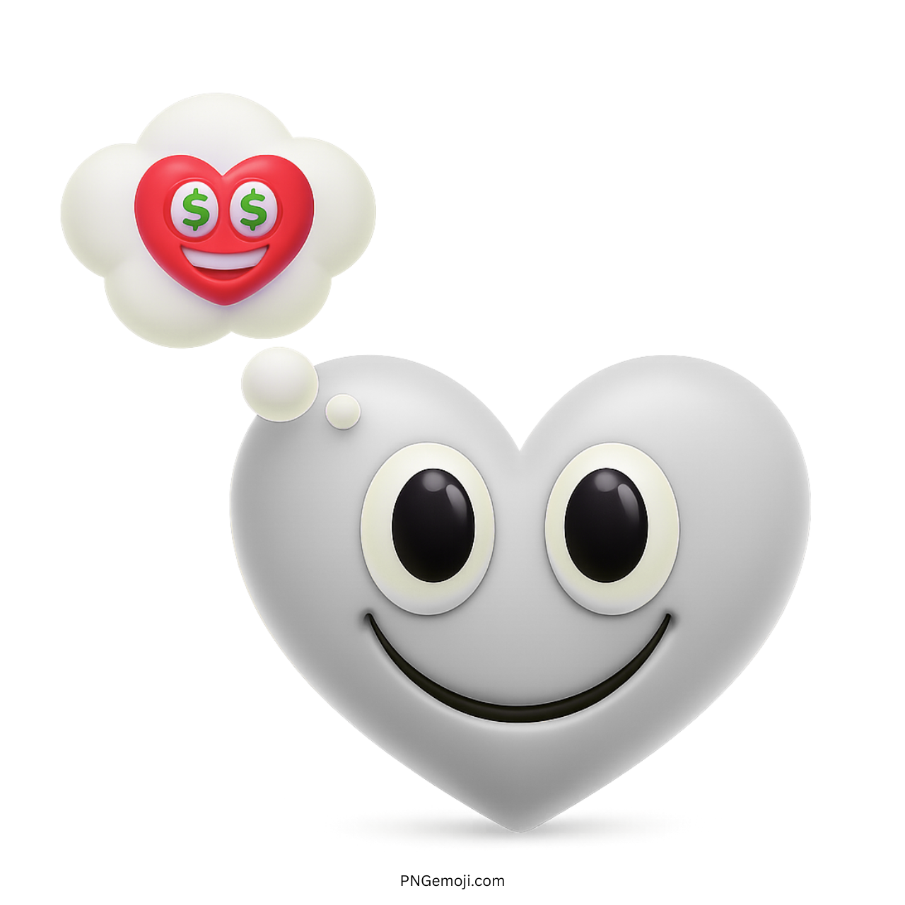Smiling heart emoji thinking about love and money with dollar eyes