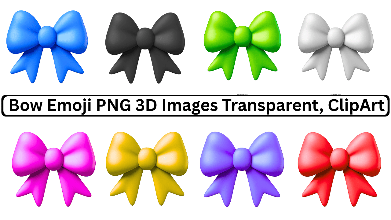 Multicolor 3D bow emoji PNG clipart set with transparent background for decorations