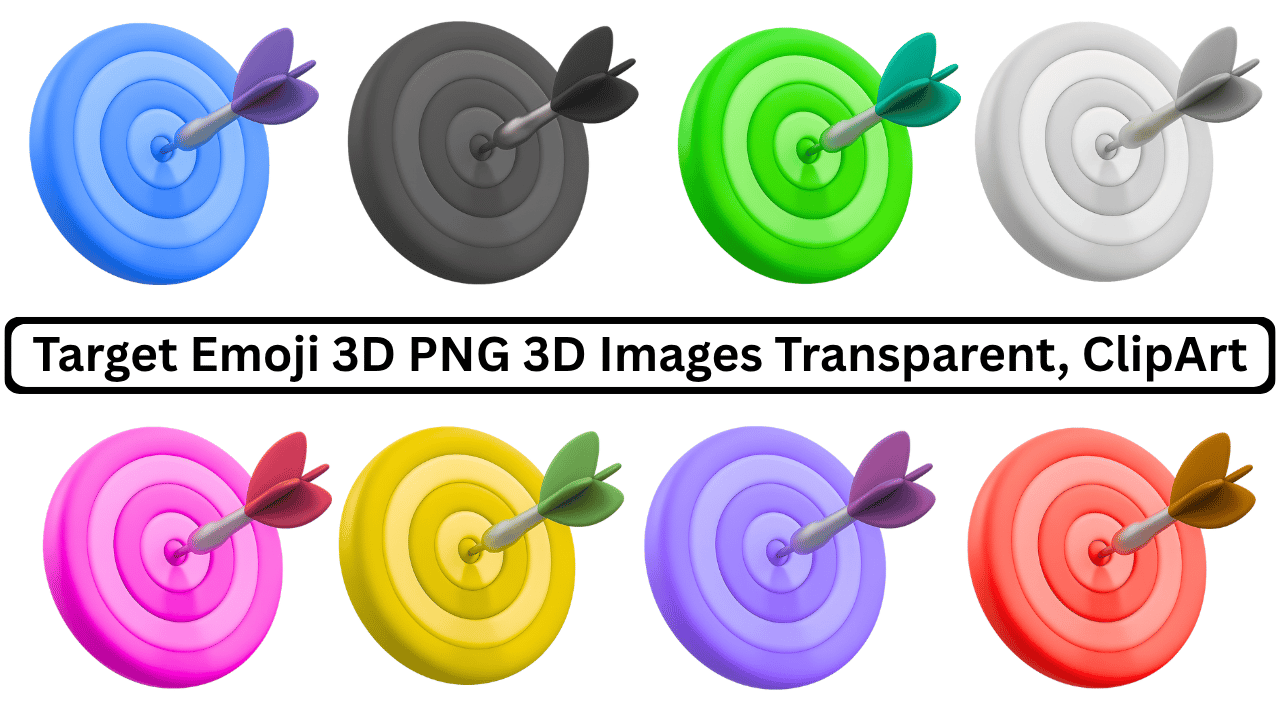 Set of colorful 3D target emojis with darts on transparent PNG clipart