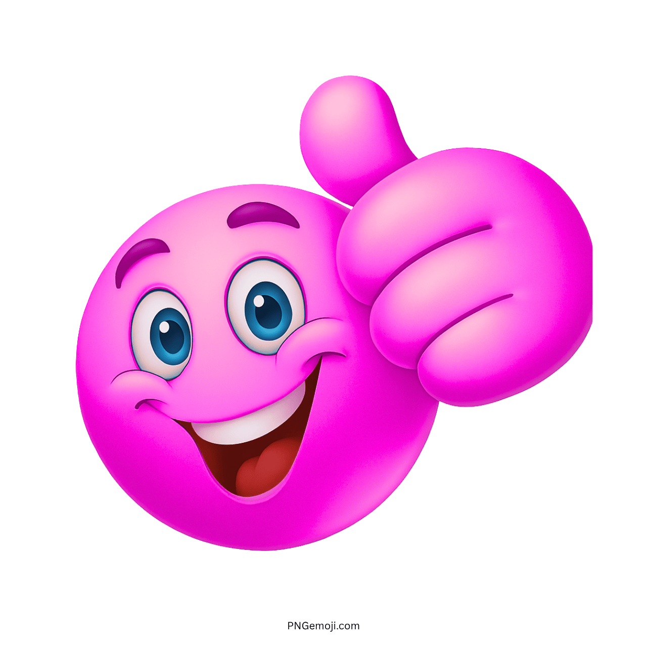 Pink emoji with thumbs-up gesture and a big smile.