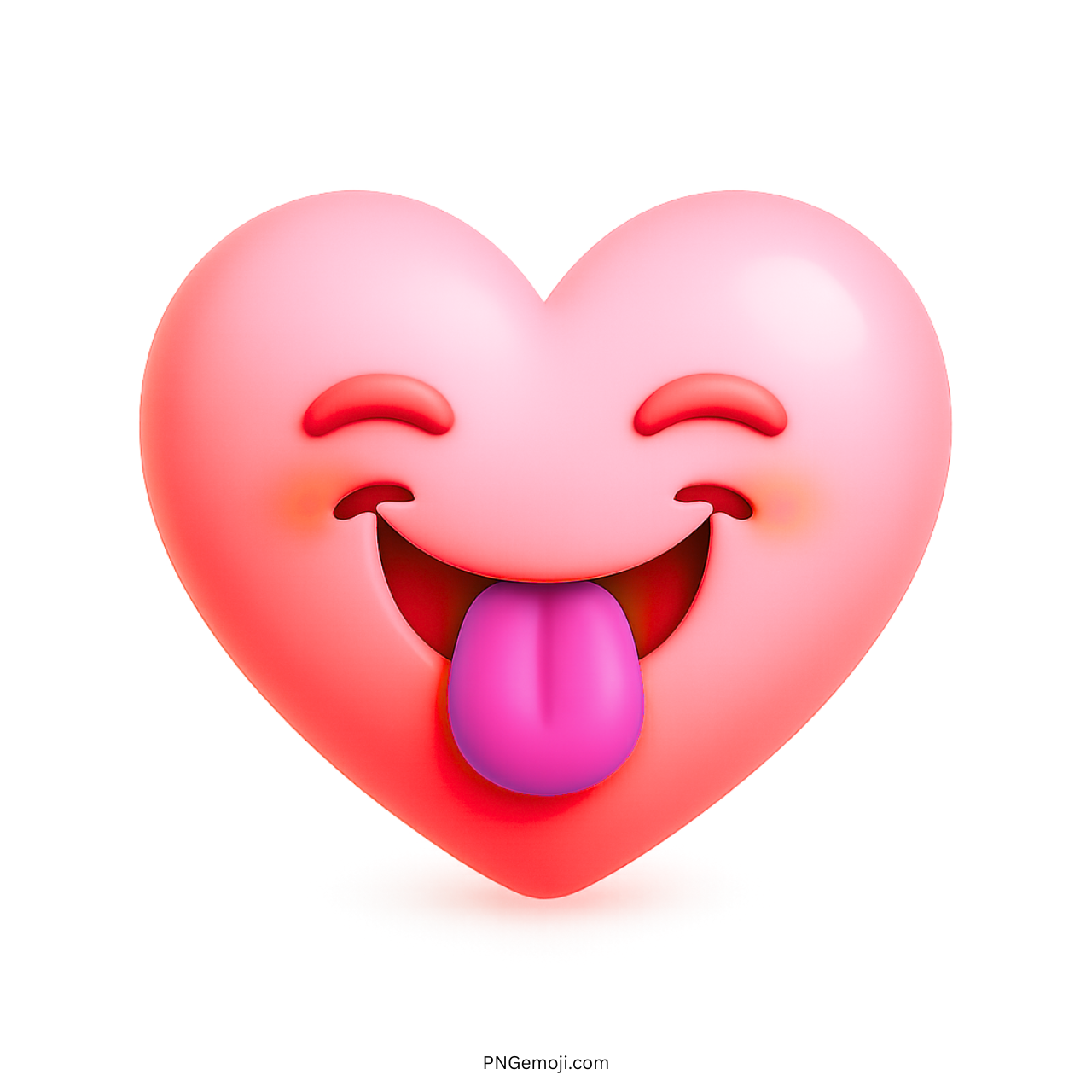 Cute pink heart emoji with smiling eyes and tongue out in playful 3D design