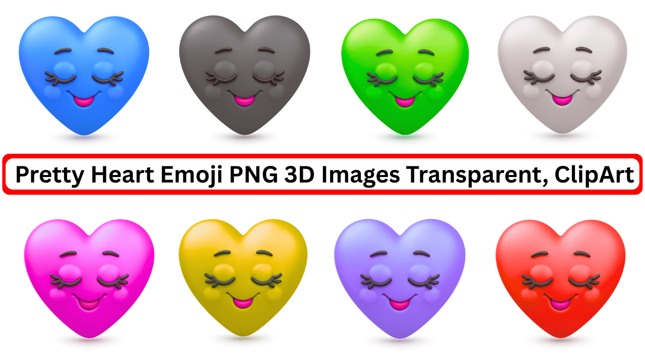 pretty heart emoji png 3d clipart set in multiple colors with cute smiles