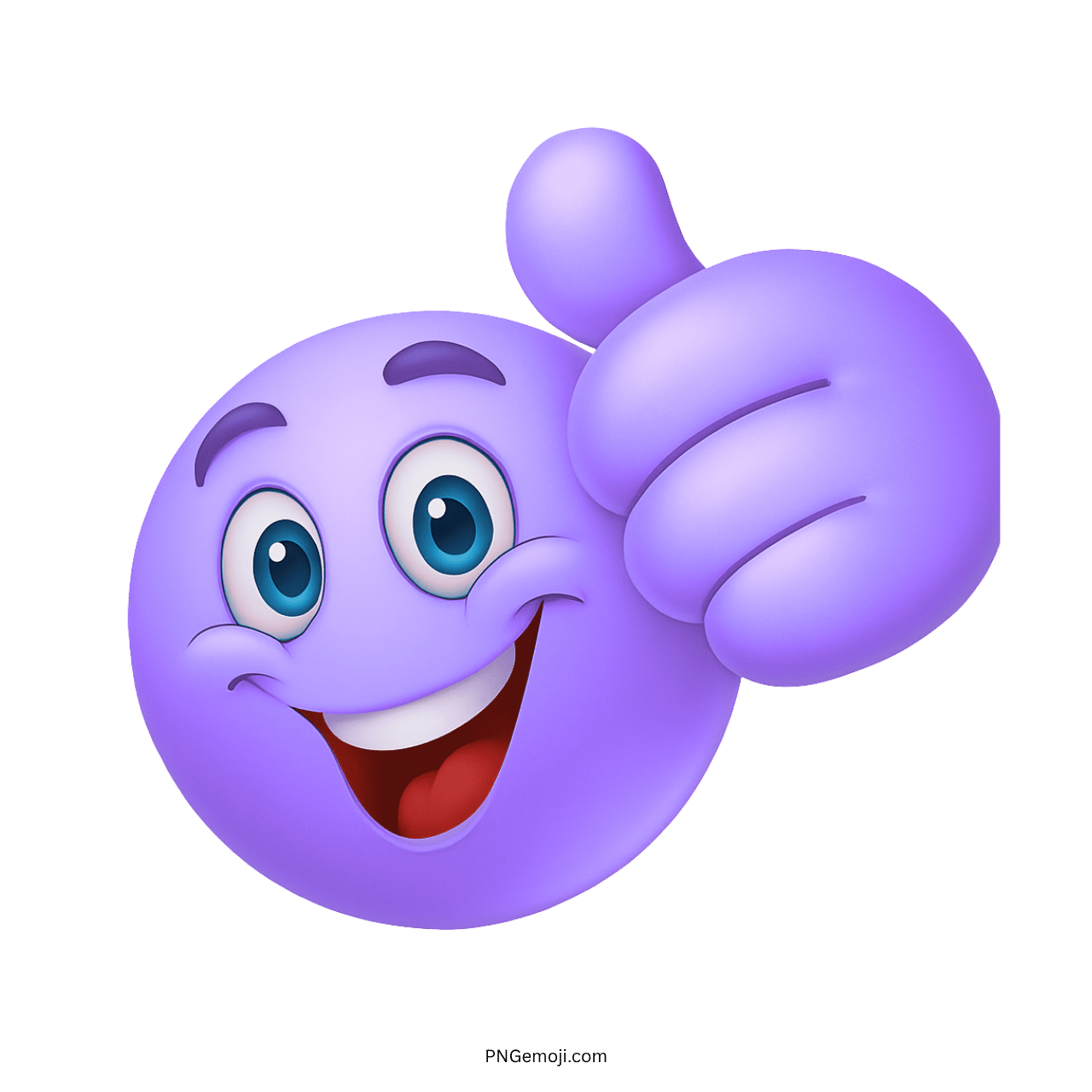 Purple emoji with a thumbs-up gesture and a big smile.