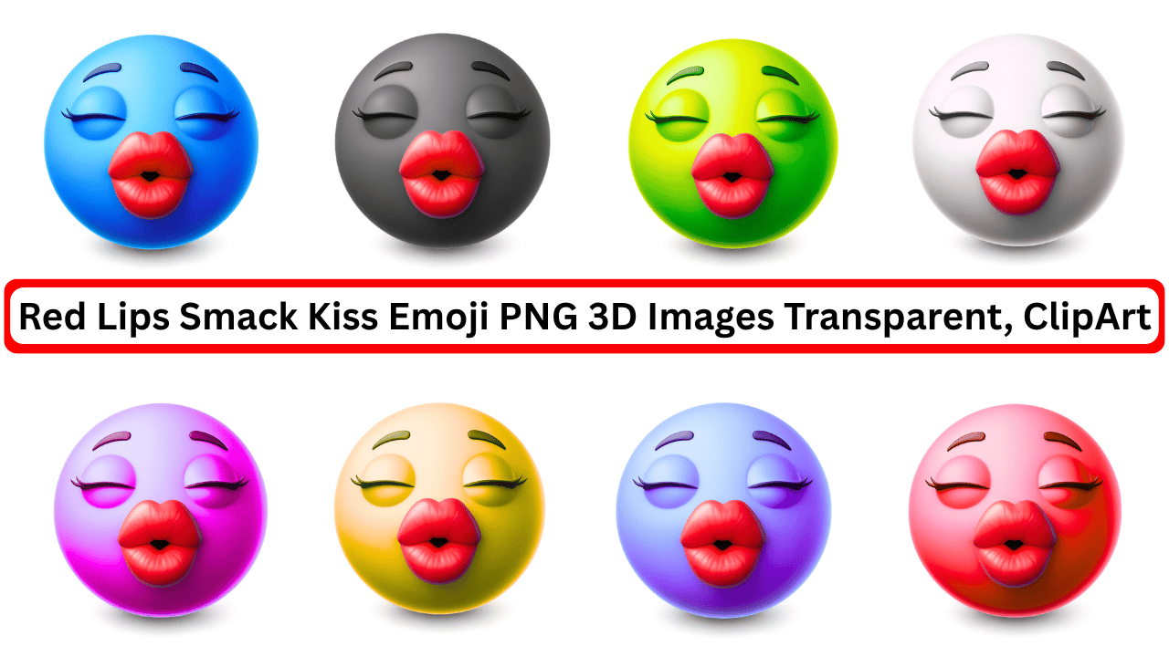 Colorful 3D Red Lips Smack Kiss Emoji PNG transparent with different vibrant colors