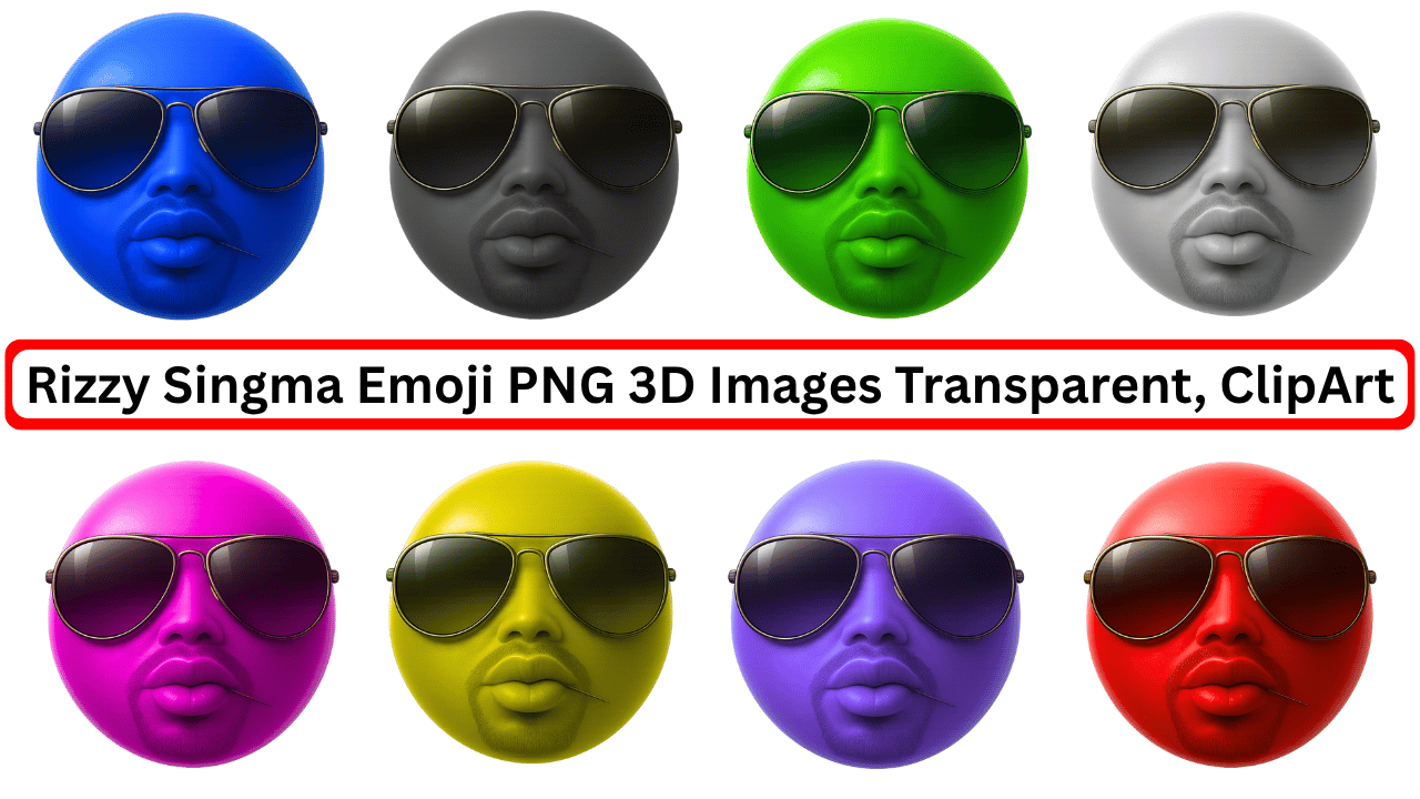 Colorful Rizzy Singma emoji PNG 3D images with sunglasses clipart for keyboards