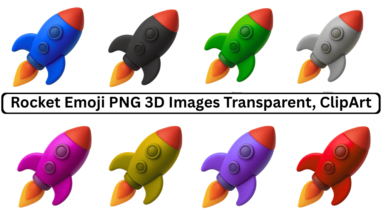 Colorful 3D rocket emoji PNG set with transparent background for clipart use