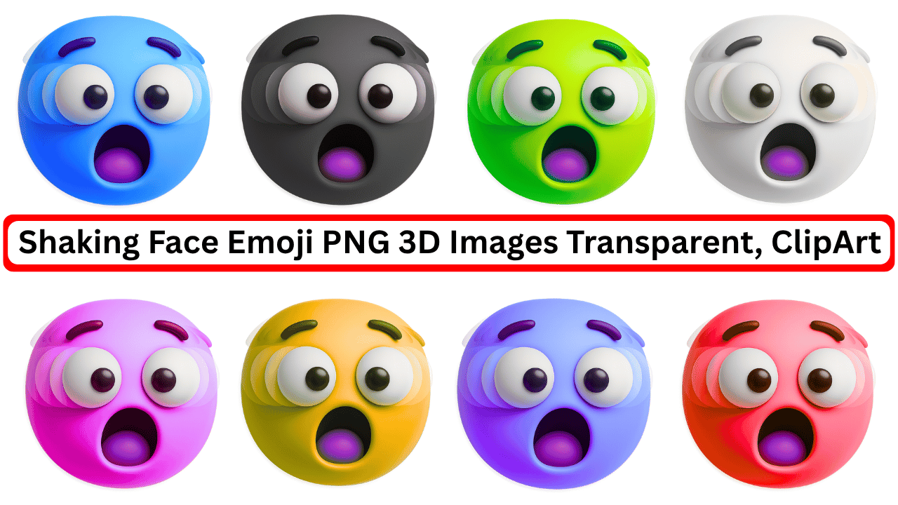 Multicolor 3D shaking face emoji PNG pack with transparent background and expressive faces