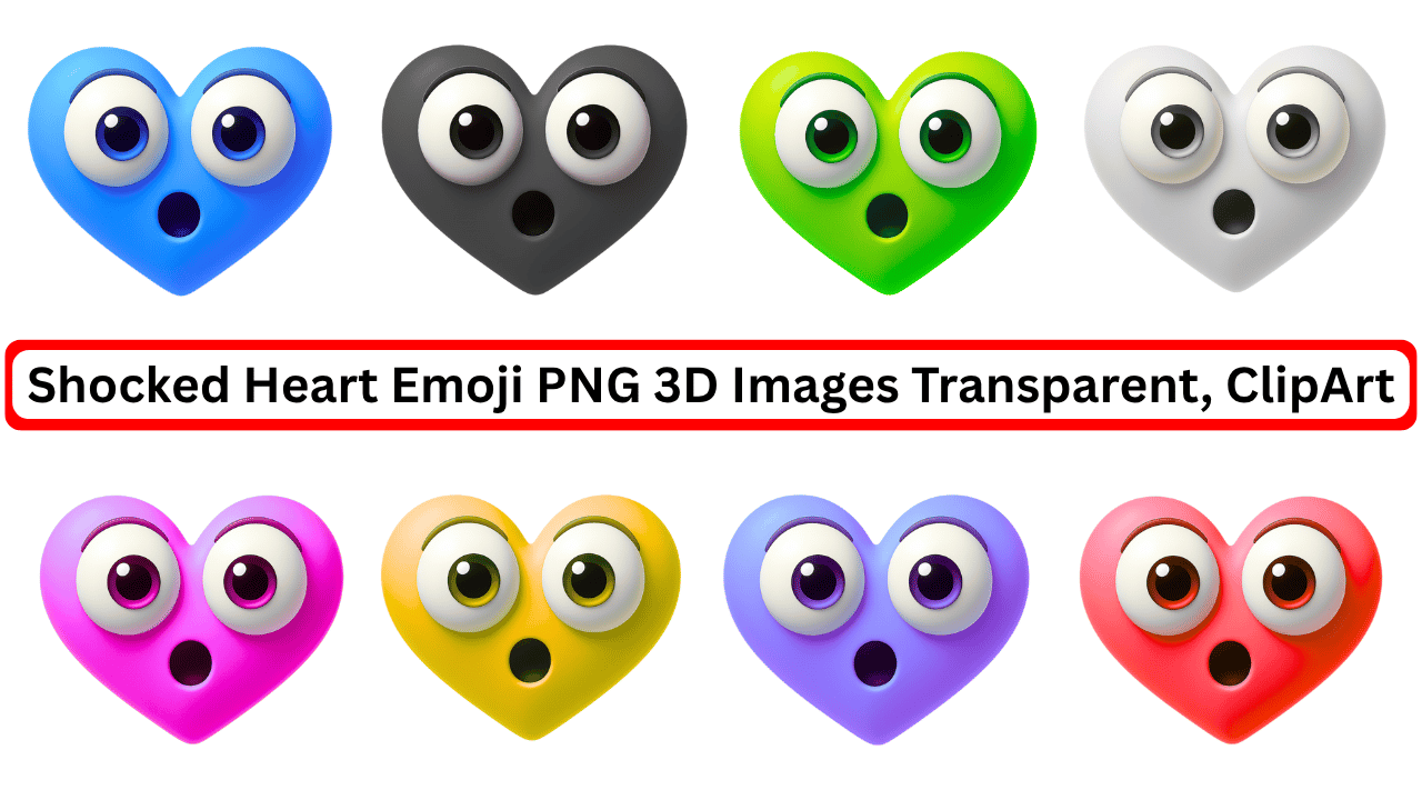 3D shocked heart emoji pack in various colors with wide eyes and open mouths