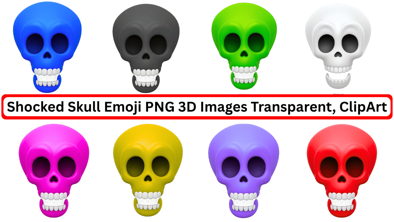 3D colorful shocked skull emoji PNG set with transparent background clipart