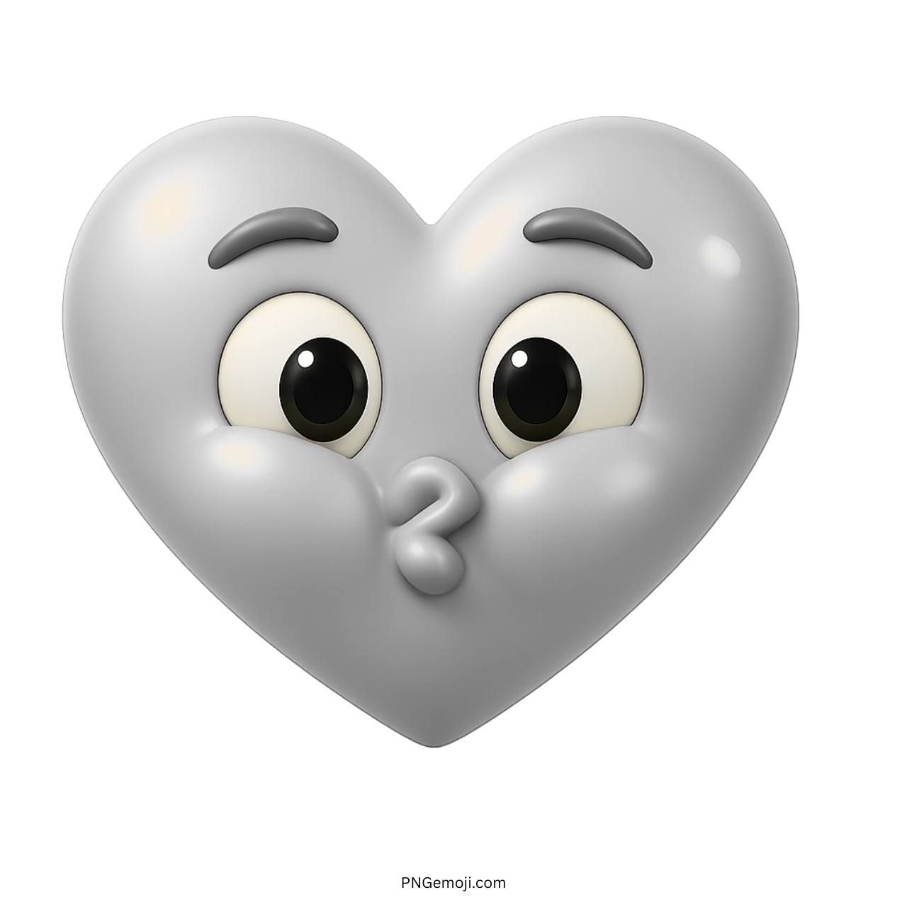 Silver heart emoji puffed cheeks holding breath with big eyes and cartoon face