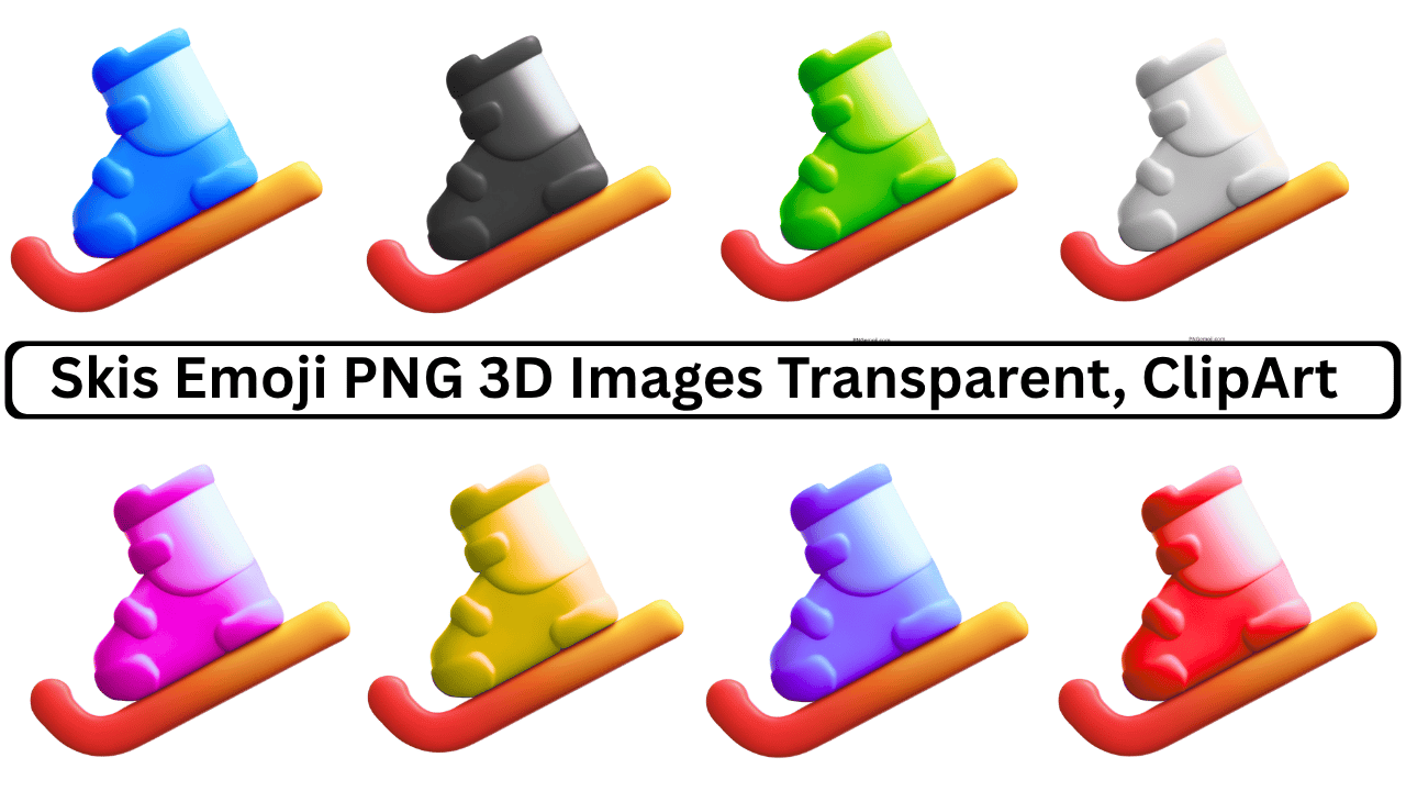 Colorful 3D skis emoji icon set with transparent background in multiple boot shades