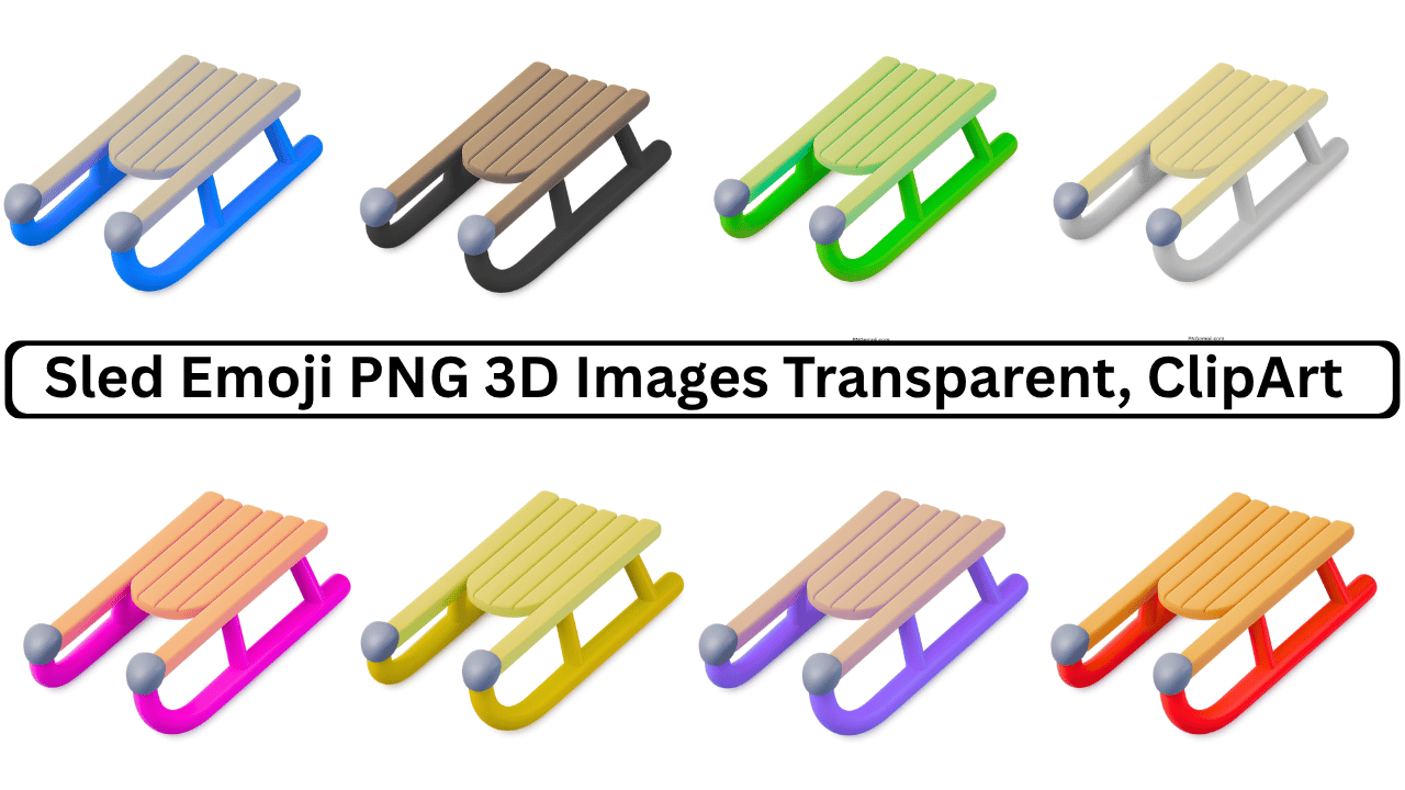 Collection of colorful 3D sled emoji PNG images with transparent background in various styles.